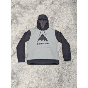 Burton Hoodie Mens Medium Gray Black Graphic Print Logo Pullover